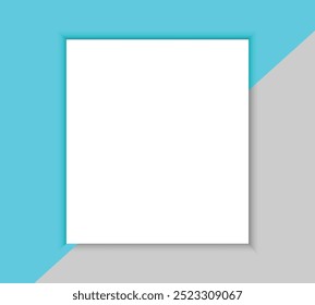 Modern, minimalist design with a white square frame, bordered by sky 
blue n gray geometric shapes, and a subtle shadow effect resembling a page. Perfect for web design, branding, photo frames. EPS 10