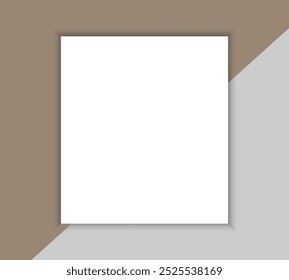 Modern, minimalist design with a white square frame, bordered by neutral brown n gray geometric shapes, and a subtle shadow effect resembling a page. Perfect for web design, branding, photo frames EPS