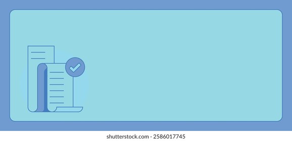 A modern, minimalist digital illustration featuring a blue-themed document verification concept
