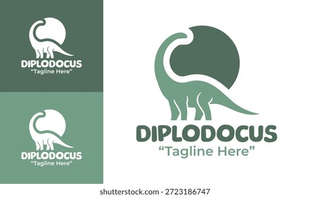 Un moderno emblema diplodocus minimalista adecuado para la marca premium y temas prehistóricos.