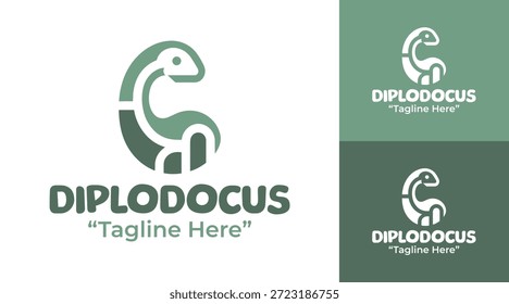 Un moderno logo minimalista diplodocus diseñado para una marca tranquila y una identidad visual prehistórica.