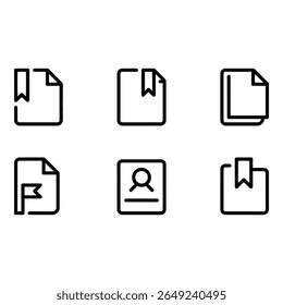 Modern Minimalist Document Icons Bookmark Stack Flag Profile User Interface Design Elements