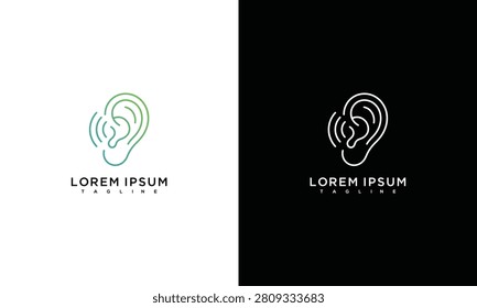 Modern Minimalist Ear Outline Logo with Sound Waves for Hearing and Audio Tech