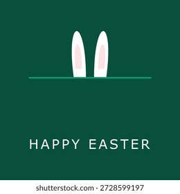 Modern Minimalist Easter Sunday Banner featuring Rabbit Ears Silhouette and Festive Typography on Emerald Green Backdrop