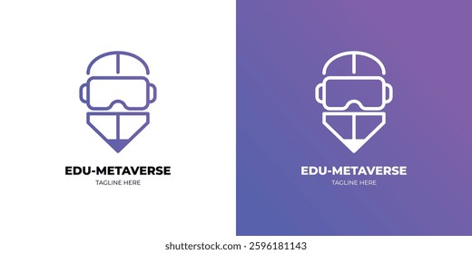 modern and minimalist education logo with a combination of VR and pencil. a logo with an edu-metaverse concept