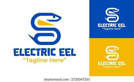 A modern minimalist electric eel logo crafted for premium brands seeking a powerful freshwater-inspired identity.