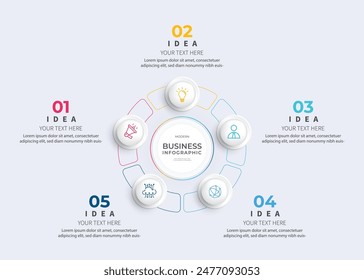 Modern minimalist elegant clean circular steps editable infographic design template vector 