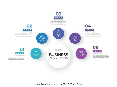 Modern minimalist elegant clean circular steps editable infographic design template vector 