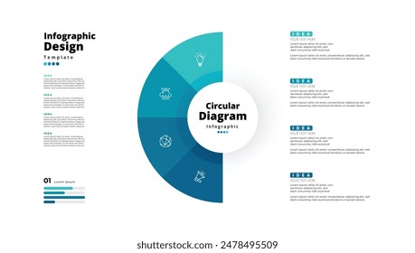 Modern minimalist elegant clean circular steps editable infographic design template vector 