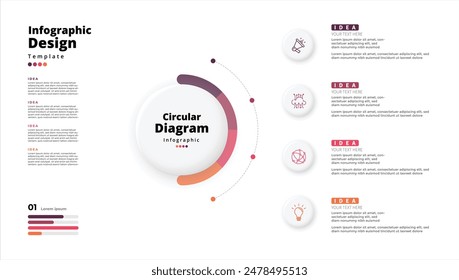 Modern minimalist elegant clean circular steps editable infographic design template vector 