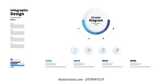 Modern minimalist elegant clean circular steps editable infographic design template vector 