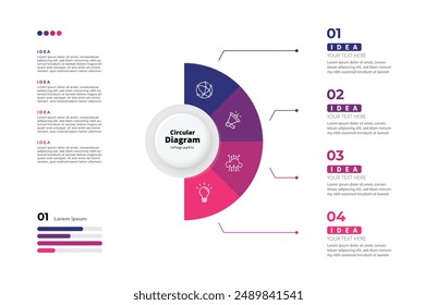 Modern minimalist elegant clean circular steps editable infographic design template vector 