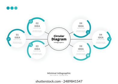 Modern minimalist elegant clean circular steps editable infographic design template vector 