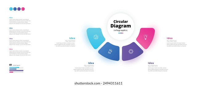 Moderno minimalista elegante limpio circular pasos editable infografía diseño Vector de Plantilla