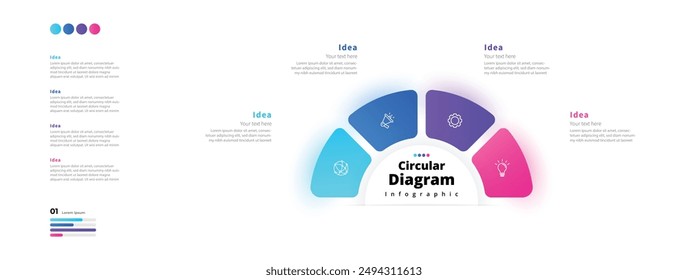 Moderno minimalista elegante limpio circular pasos editable infografía diseño Vector de Plantilla