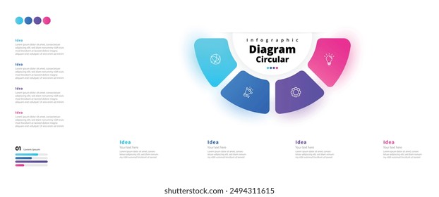 Modern minimalist elegant clean circular steps editable infographic design template vector