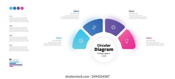 Moderno minimalista elegante limpio circular pasos editable infografía diseño Vector de Plantilla