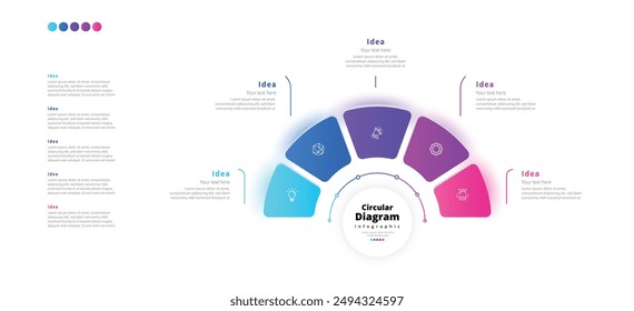 Modern minimalist elegant clean circular steps editable infographic design template vector