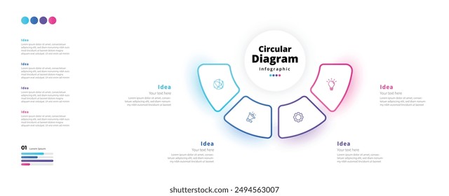Modern minimalist elegant clean circular steps editable infographic design template vector
