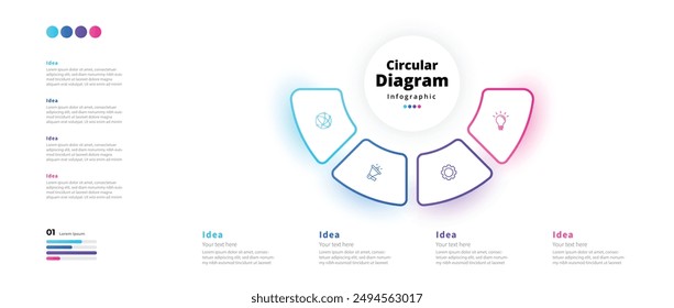Moderno minimalista elegante limpio circular pasos editable infografía diseño Vector de Plantilla