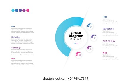 Modern minimalist elegant clean circular steps editable infographic design template vector