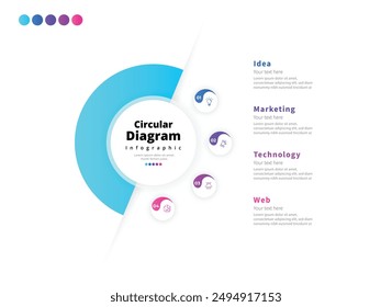 Moderno minimalista elegante limpio circular pasos editable infografía diseño Vector de Plantilla