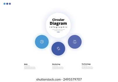 Modern minimalist elegant clean circular 3 steps editable infographic design template vector
