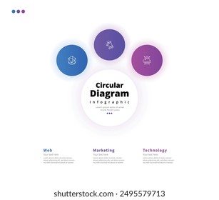 Moderno minimalista elegante limpio circular 3 pasos editable infografía diseño Plantilla Vector