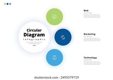 Modern minimalist elegant clean circular 3 steps editable infographic design template vector