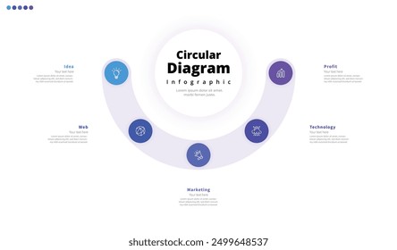 Moderno minimalista elegante limpio circular 5 pasos editable diagrama infografía diseño Plantilla Vector