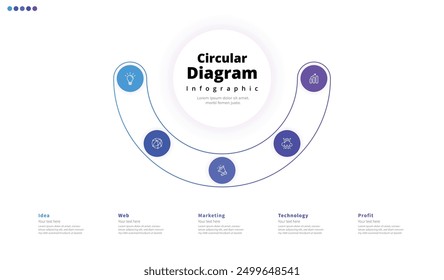 Moderno minimalista elegante limpio circular 5 pasos editable diagrama infografía diseño Plantilla Vector