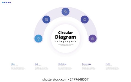 Moderno minimalista elegante limpio circular 5 pasos editable diagrama infografía diseño Plantilla Vector