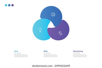 Modern minimalist elegant clean circular 3 steps editable diagram infographic design template vector