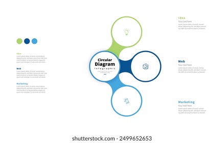Modern minimalist elegant clean circular 3 steps editable diagram infographic design template vector