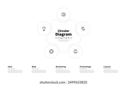 Modern minimalist elegant clean circular 5 steps editable diagram infographic design template vector