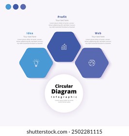 Modern minimalist elegant clean circular polygon 3 steps editable infographic design template vector
