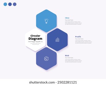 Modern minimalist elegant clean circular polygon 3 steps editable infographic design template vector