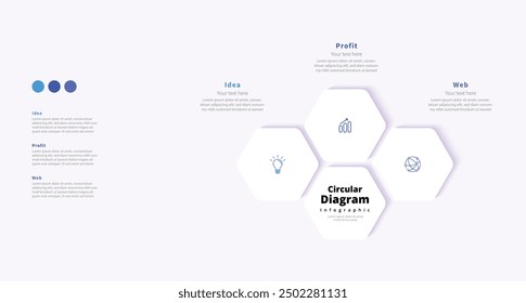 Modern minimalist elegant clean circular polygon 3 steps editable infographic design template vector