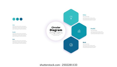 Moderne minimalistische elegante saubere kreisförmige Polygon 3 Schritte editierbare Infografik Design Template Vektor