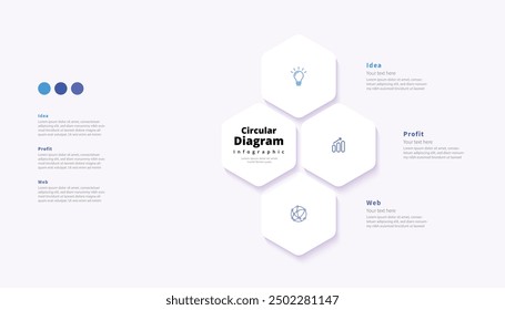 Modern minimalist elegant clean circular polygon 3 steps editable infographic design template vector