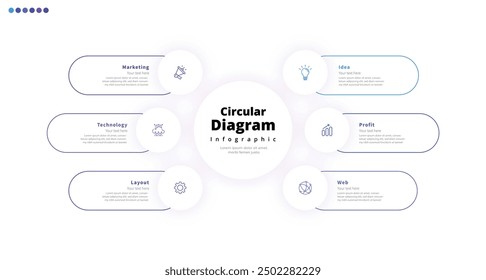 Modern minimalist elegant clean circular 6 steps editable diagram infographic design template vector