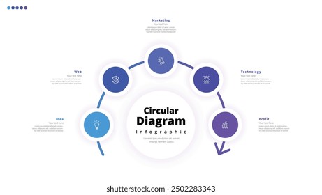 Moderno minimalista elegante limpio circular 5 pasos editable diagrama infografía diseño Plantilla Vector