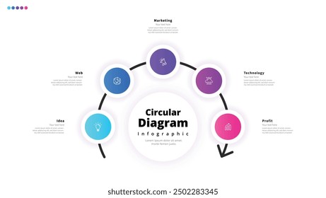Modern minimalist elegant clean circular 5 steps editable diagram infographic design template vector