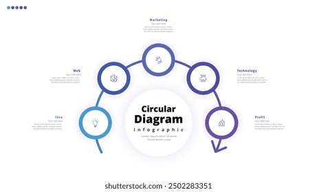 Modern minimalist elegant clean circular 5 steps editable diagram infographic design template vector