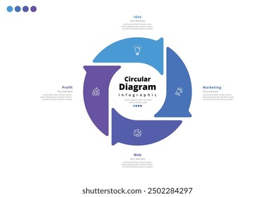 Moderno minimalista elegante limpio circular 4 pasos editable diagrama infografía diseño Plantilla Vector