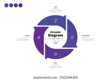 Moderno minimalista elegante limpio circular 4 pasos editable diagrama infografía diseño Plantilla Vector