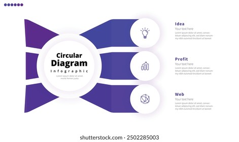 Modern minimalist elegant clean circular 3 steps editable diagram infographic design template vector