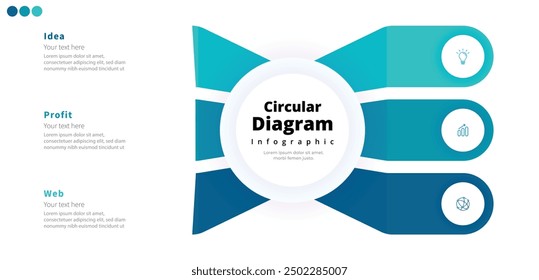 Modern minimalist elegant clean circular 3 steps editable diagram infographic design template vector