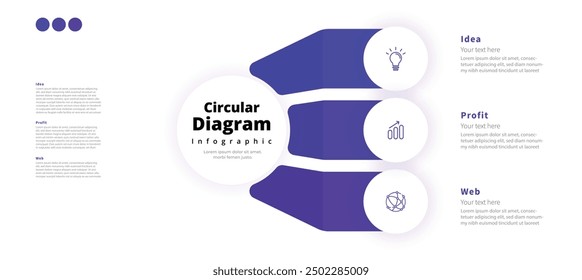 Modern minimalist elegant clean circular 3 steps editable diagram infographic design template vector