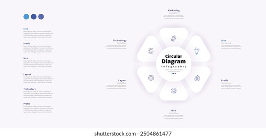 Modern minimalist elegant clean circular steps editable infographic design template vector